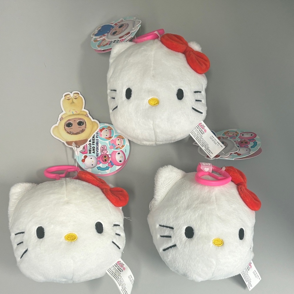 LOL Surprise Hello Kitty and friends Reversible Plush Clip Set of 3. Set of 3.